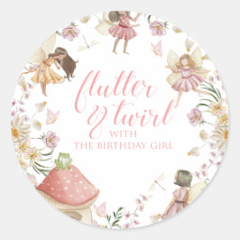 Pegatina Redonda Cumpleaños de hada y flor silvestre