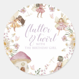 Pegatina Redonda Cumpleaños de hada y flor silvestre