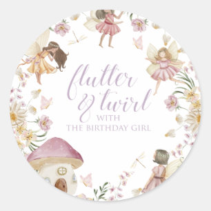 Pegatina Redonda Cumpleaños de hada y flor silvestre