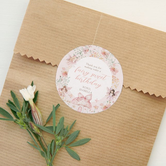Pegatina Redonda Cumpleaños de hadas florales rosadas (Subido por el creador)