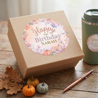 Pegatina Redonda Cumpleaños de Halloween de Otoño Boho Personalizad
