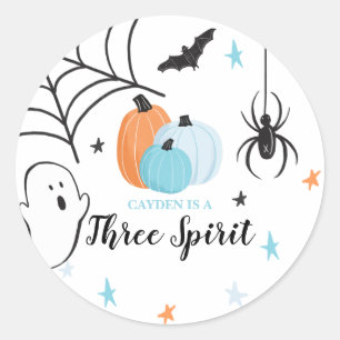 Pegatina Redonda Cumpleaños de Halloween Tres Espíritus Calabazas A