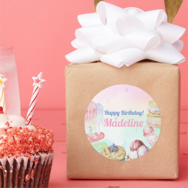 Pegatina Redonda Cumpleaños de Helado (Fiesta)