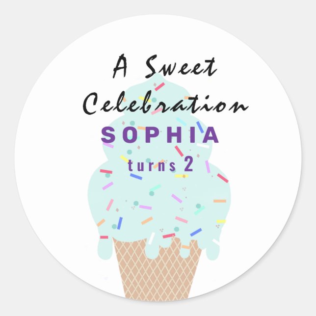 Pegatina Redonda Cumpleaños de helado dulce  (Anverso)