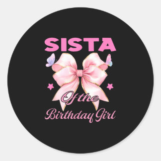 Pegatina Redonda Cumpleaños de hermana coincidente lazo rosa coquet