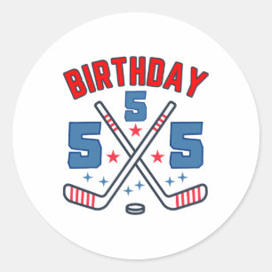 Pegatina Redonda Cumpleaños de hockey sobre hielo cinco cumpleaños 