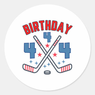 Pegatina Redonda Cumpleaños de hockey sobre hielo cuatro cumpleaños