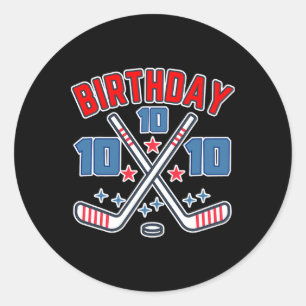 Pegatina Redonda Cumpleaños de hockey sobre hielo diez cumpleaños n