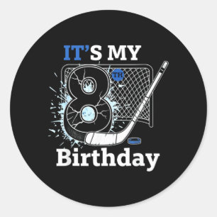 Pegatina Redonda Cumpleaños de hockey sobre hielo para niño de 8 añ