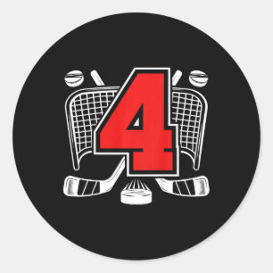 Pegatina Redonda Cumpleaños de hockey sobre hielo para niños de 4 a