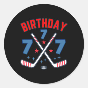Pegatina Redonda Cumpleaños De Hockey Sobre Hielo Siete Niño 7 Fies