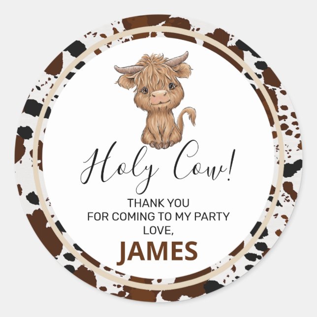 Pegatina Redonda Cumpleaños de impresión de vacas de Highland (Anverso)