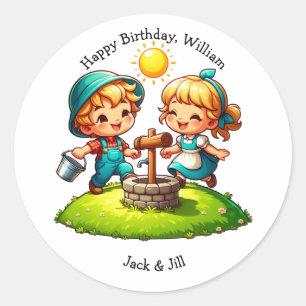 Pegatina Redonda Cumpleaños de Jack & Jill Nursery Rhyme