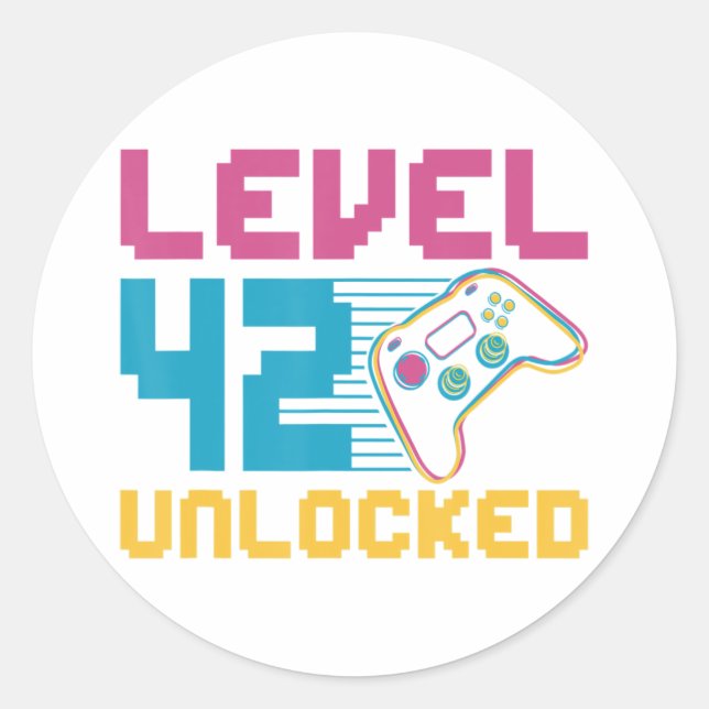 Pegatina Redonda Cumpleaños de Juegos de Nivel 42 desbloqueado (Anverso)