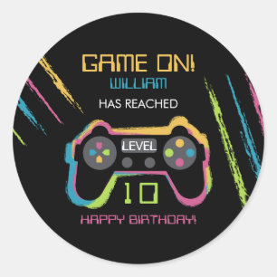 Pegatina Redonda Cumpleaños de jugador de videojuegos adolescente