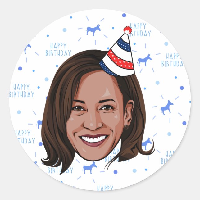 Pegatina Redonda Cumpleaños de Kamala Harris (Anverso)