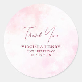 Pegatina Redonda Cumpleaños de la acuarela rosa