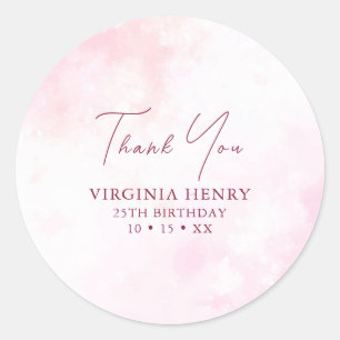Pegatina Redonda Cumpleaños de la acuarela rosa