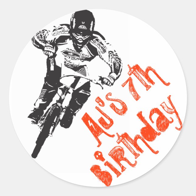 Pegatina Redonda Cumpleaños de la bicicleta BMX (Anverso)