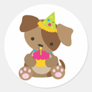 Pegatina Redonda Cumpleaños de la Cachorro