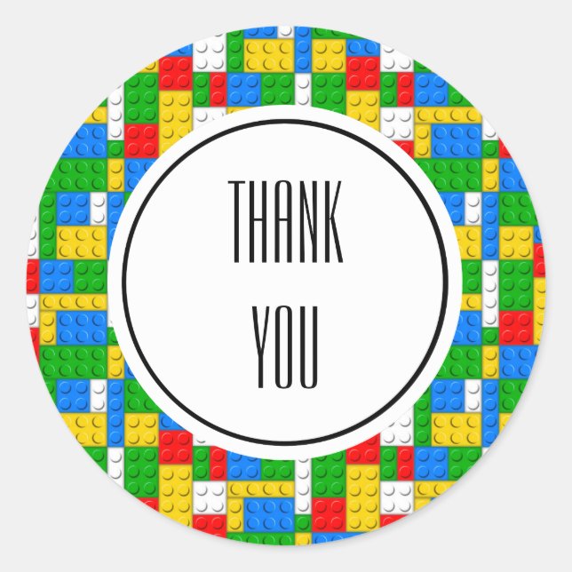 Pegatina Redonda Cumpleaños de la construcción de ladrillos (Anverso)