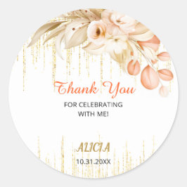 Pegatina Redonda Cumpleaños de la flor Naranja amarillo de la caden