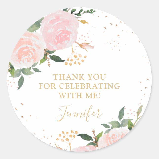 Pegatina Redonda Cumpleaños de la Flora Rosa Dorada (Anverso)