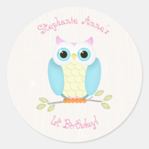 Pegatina Redonda Cumpleaños de la lechuza