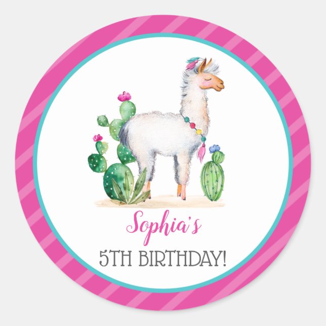 Pegatina Redonda Cumpleaños de la Llama de la acuarela (Anverso)