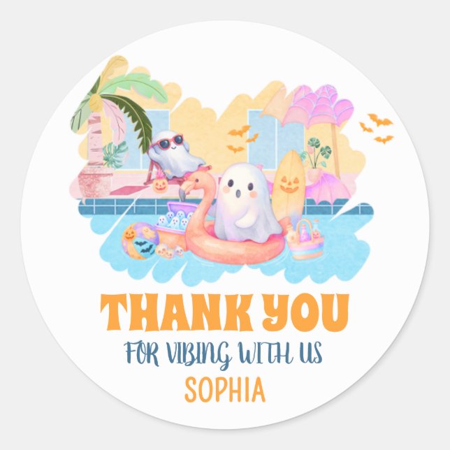 Pegatina Redonda Cumpleaños de la piscina Summerween Halloween (Anverso)