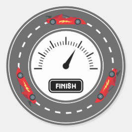 Pegatina Redonda Cumpleaños de la pista de Carreras de coches