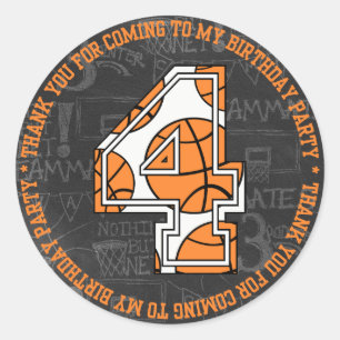 Pegatina Redonda Cumpleaños de la pizarra del baloncesto el 4to le