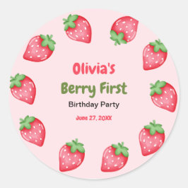 Pegatina Redonda Cumpleaños de la primera fresa Berry Cumpleaños 1 