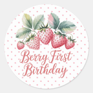 Pegatina Redonda Cumpleaños de la primera fresa dulce de Berry