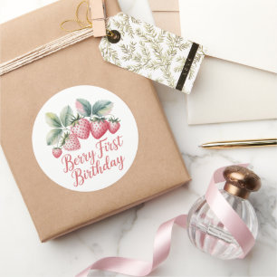 Pegatina Redonda Cumpleaños de la primera fresa dulce de Berry