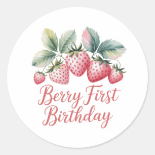 Pegatina Redonda Cumpleaños de la primera fresa dulce de Berry