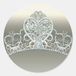 Pegatina Redonda Cumpleaños de la Princesa con Tiara de Platino y M