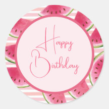 Cumpleaños de la sandía rayada rosa