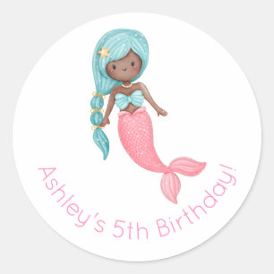 Pegatina Redonda Cumpleaños de la sirena