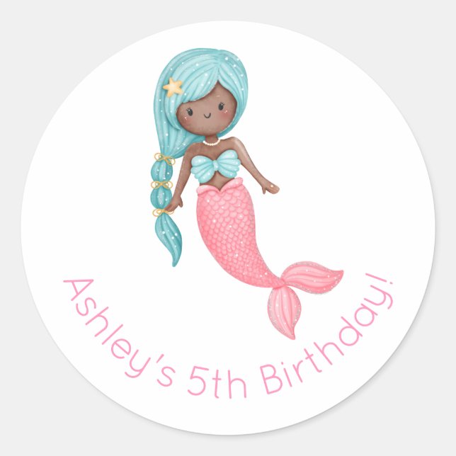 Pegatina Redonda Cumpleaños de la sirena (Anverso)