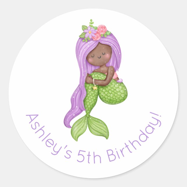 Pegatina Redonda Cumpleaños de la sirena (Anverso)
