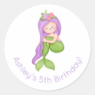 Pegatina Redonda Cumpleaños de la sirena