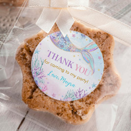 Pegatina Redonda Cumpleaños de la sirena bajo el mar