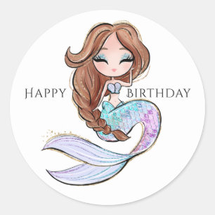 Pegatina Redonda Cumpleaños de la sirena de verano
