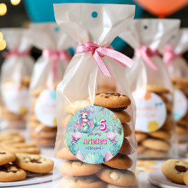 Pegatina Redonda cumpleaños de la sirena morada purpurina