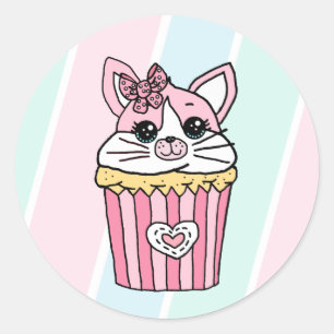 Pegatina Redonda Cumpleaños de la tarta de gato Kitty