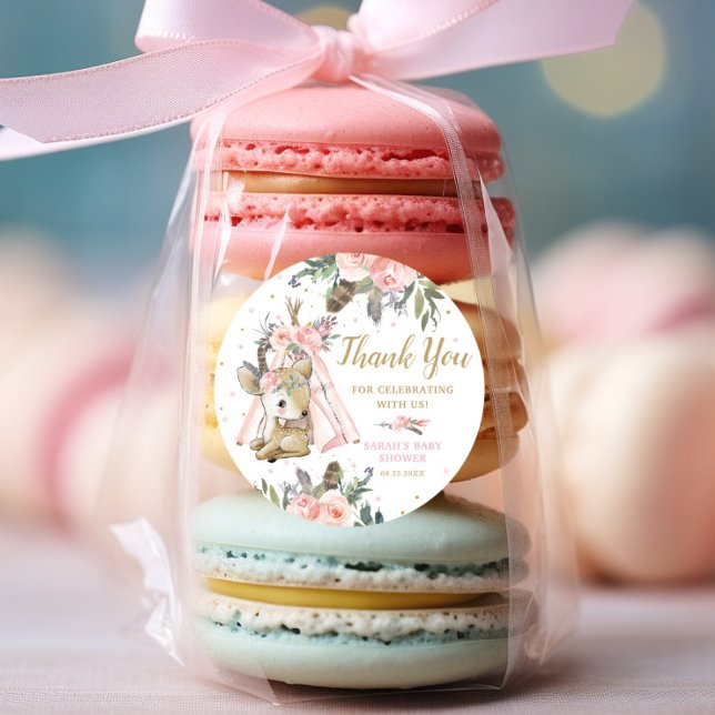 Pegatina Redonda Cumpleaños de la tribu Woodland Deer Boho en Baby  (Subido por el creador)