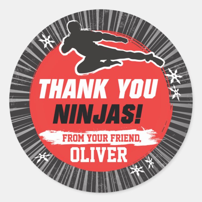 Pegatina Redonda Cumpleaños de las artes marciales guerreras Ninja  (Anverso)