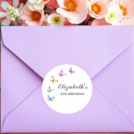 Pegatina Redonda Cumpleaños de las Mariposas Coloridas