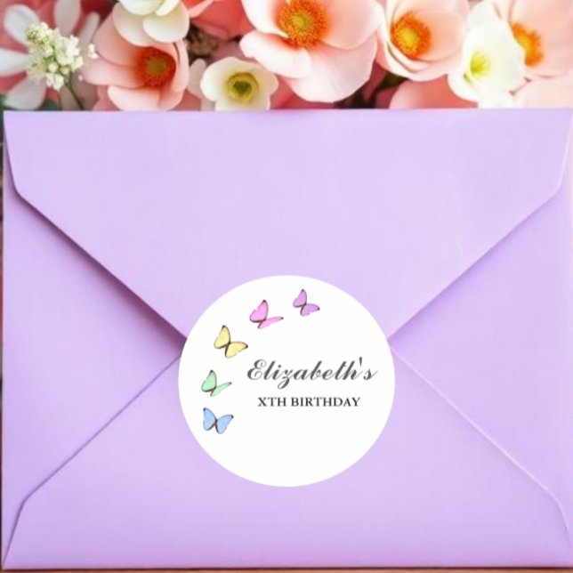 Pegatina Redonda Cumpleaños de las Mariposas Coloridas (Subido por el creador)